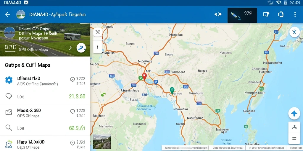 Antarmuka aplikasi DIANA4D untuk navigasi GPS Offline Maps.