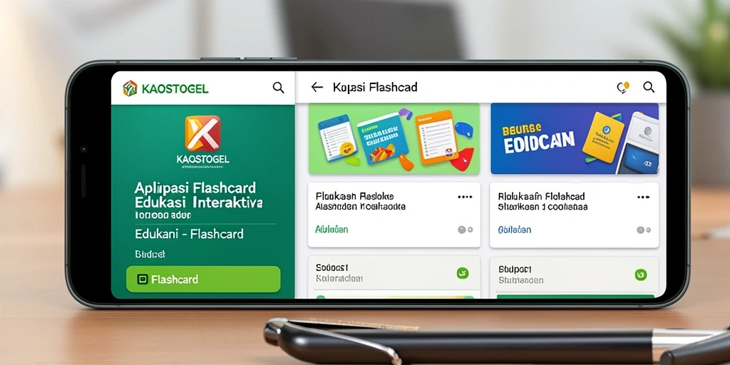 Antarmuka aplikasi KAOSTOGEL dengan fitur flashcard yang menarik.