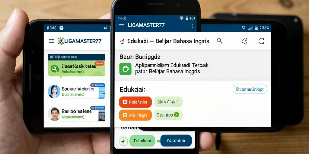 Tampilan antarmuka aplikasi LIGAMASTER77 untuk belajar Bahasa Inggris.