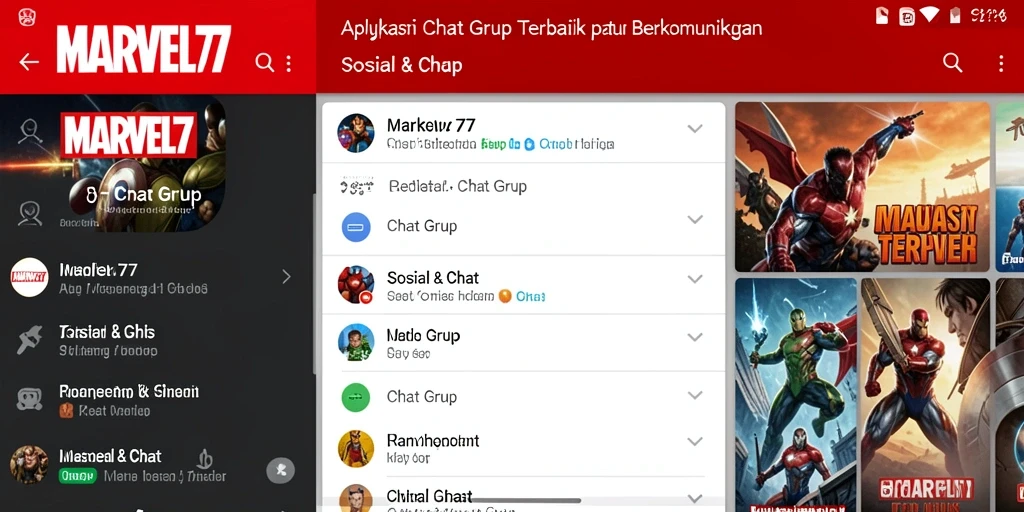 Tampilan antarmuka utama aplikasi MARVEL77 dengan fitur Chat Grup yang menarik.