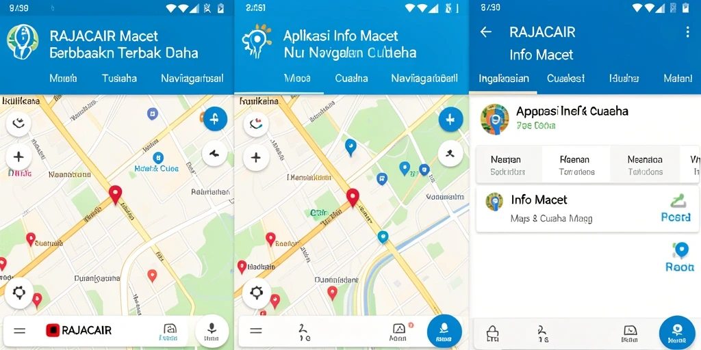 Antarmuka pengguna RAJACAIR dengan fitur Info Macet yang intuitif.