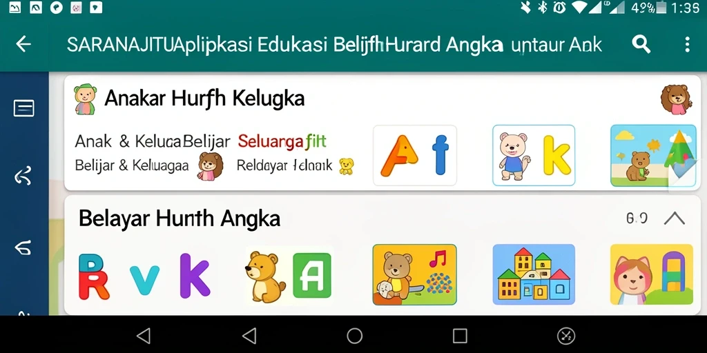 Antarmuka aplikasi belajar huruf dan angka yang menarik dan interaktif.